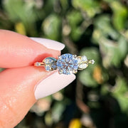 Round Cut Moissanite Leaf Cluster Engagement Ring Handmade in 14K Yellow Gold